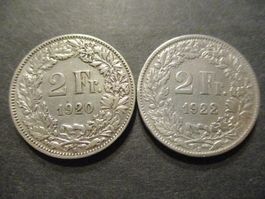 2 x 2.- Fr 1920 + 1922 Superbes pièces Superbe qualité