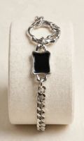 Bracciale catena color argento con dettaglio nero, acciaio