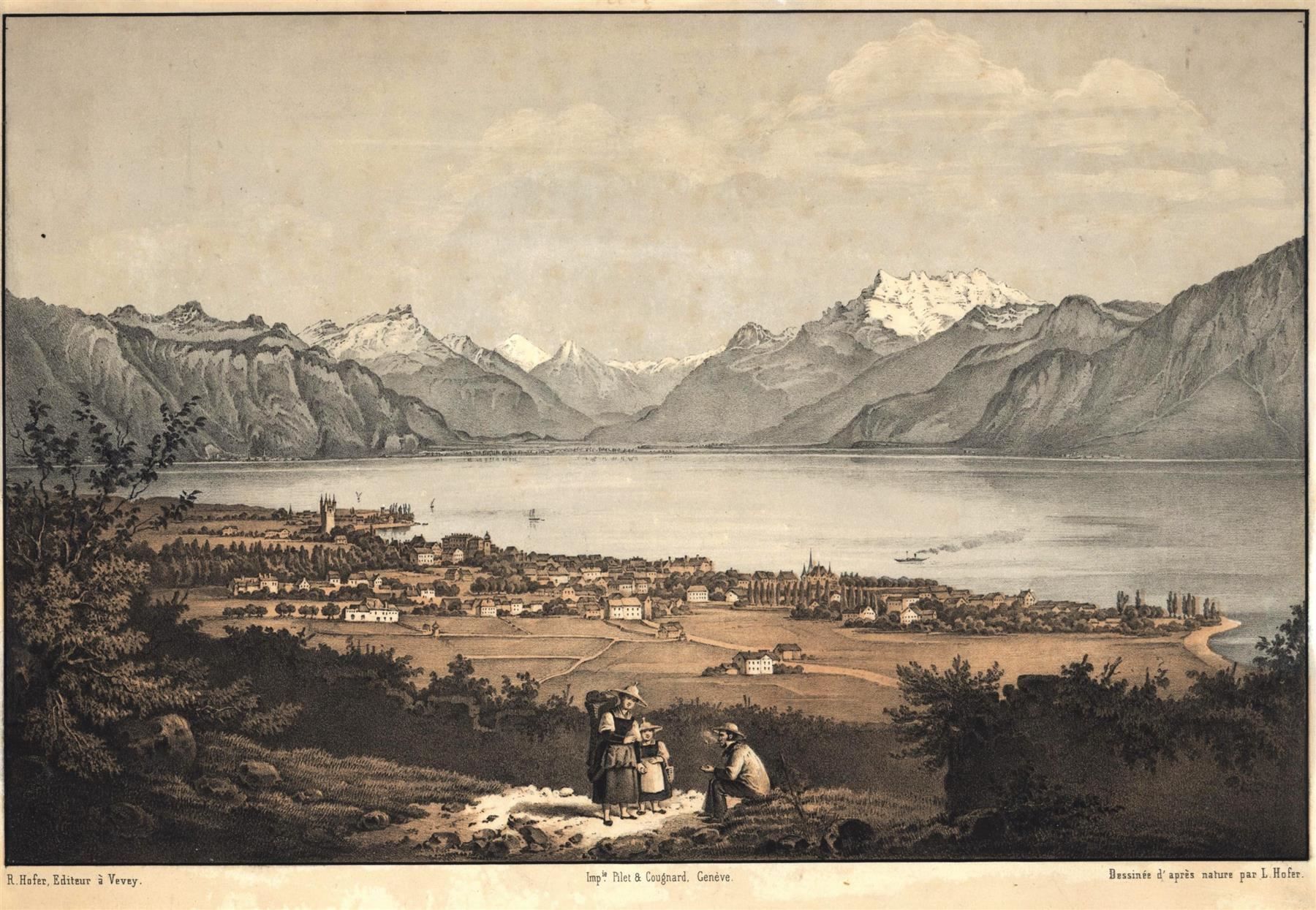Incisioni: Vevey grosse Lithographie von Hofer – Usato da Rafz venduto da Helvet32