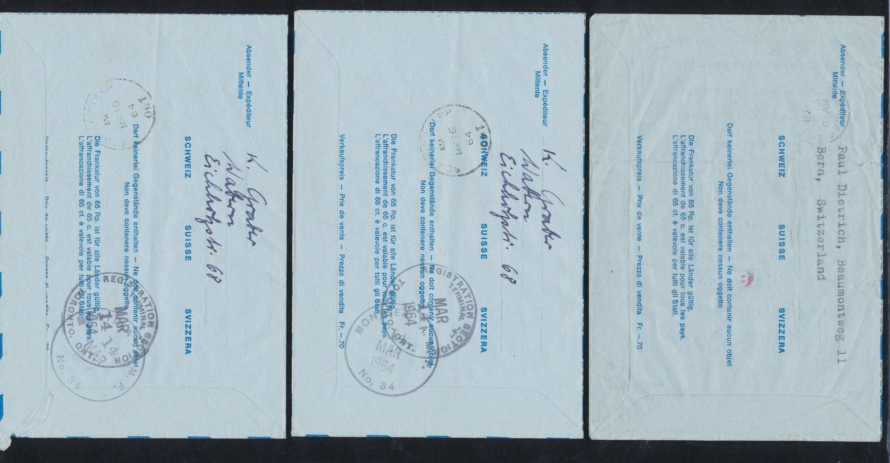 Tutti i francobolli: 1964  7 Stk. Aerogramme FDC – Usato da Schnottwil venduto da Chasarmar 4