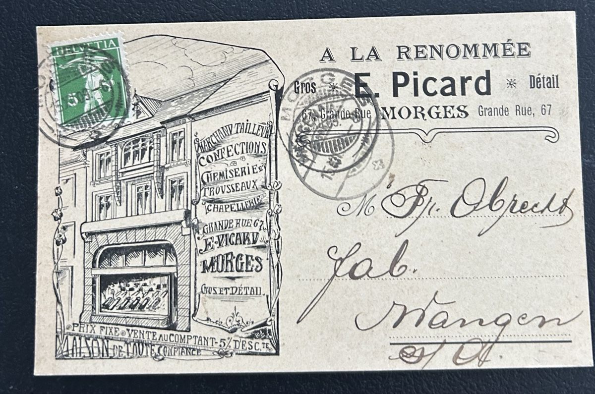 Cartoline postali: Postkarte Morges E.Picard 1909 – Usato da Horw venduto da Tellbub