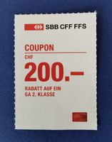 SBB GA Rabatt / Gutschein - CHF 200.- 2. Klasse bis 05/24
