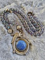 Statement Sterling Lapis Drachen Kette an irisierendem Glas