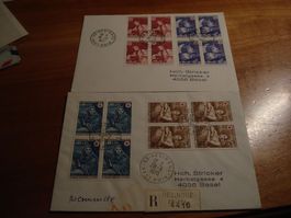 2 Briefe Satz Rotes Kreuz, 4erblocks, 1970 +1971. Frankreich