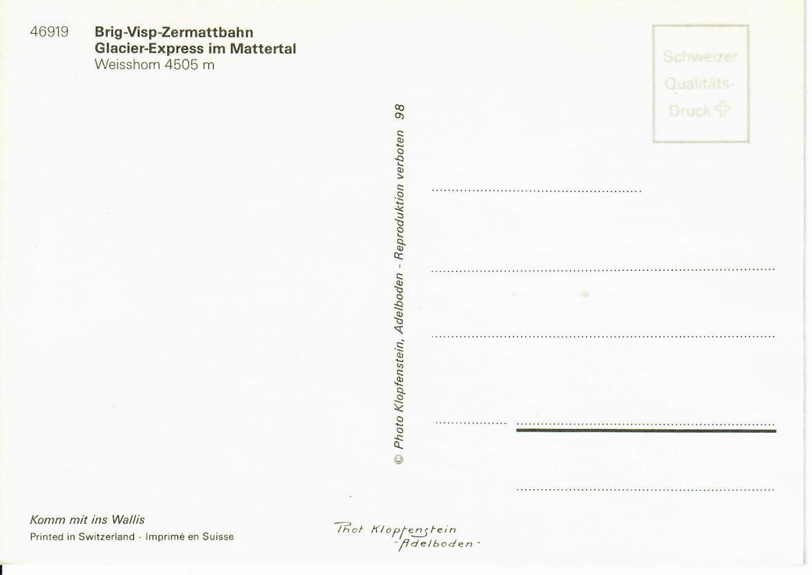 Cartoline postali: Brig - Visp - Zermattbahn – Usato da Hochdorf venduto da Ziegel-16 1