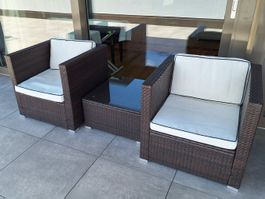 Rattan-Imitation-Sesselgruppe mit Kaffeetisch – Dunkelbraun