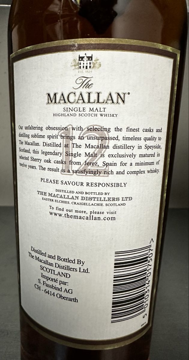Macallan Bevande alcoliche: The Macallan 12 ans Single Malt Whisky – Nuovo e nell'imballaggio originale da Grône venduto da Amte73 3