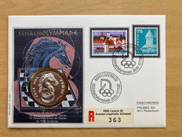 Numisbrief Schacholympiade 1982 , 999 Silber Münze
