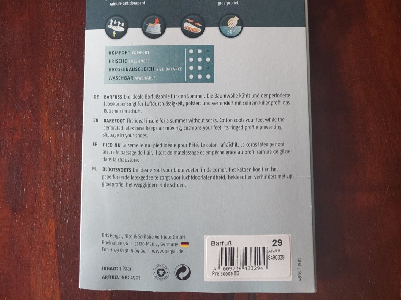 Herrenschuhe: Bergal Barfuss Einlegesohle Grösse 29 – Neu und originalverpackt aus Beckenried von Havacola 2