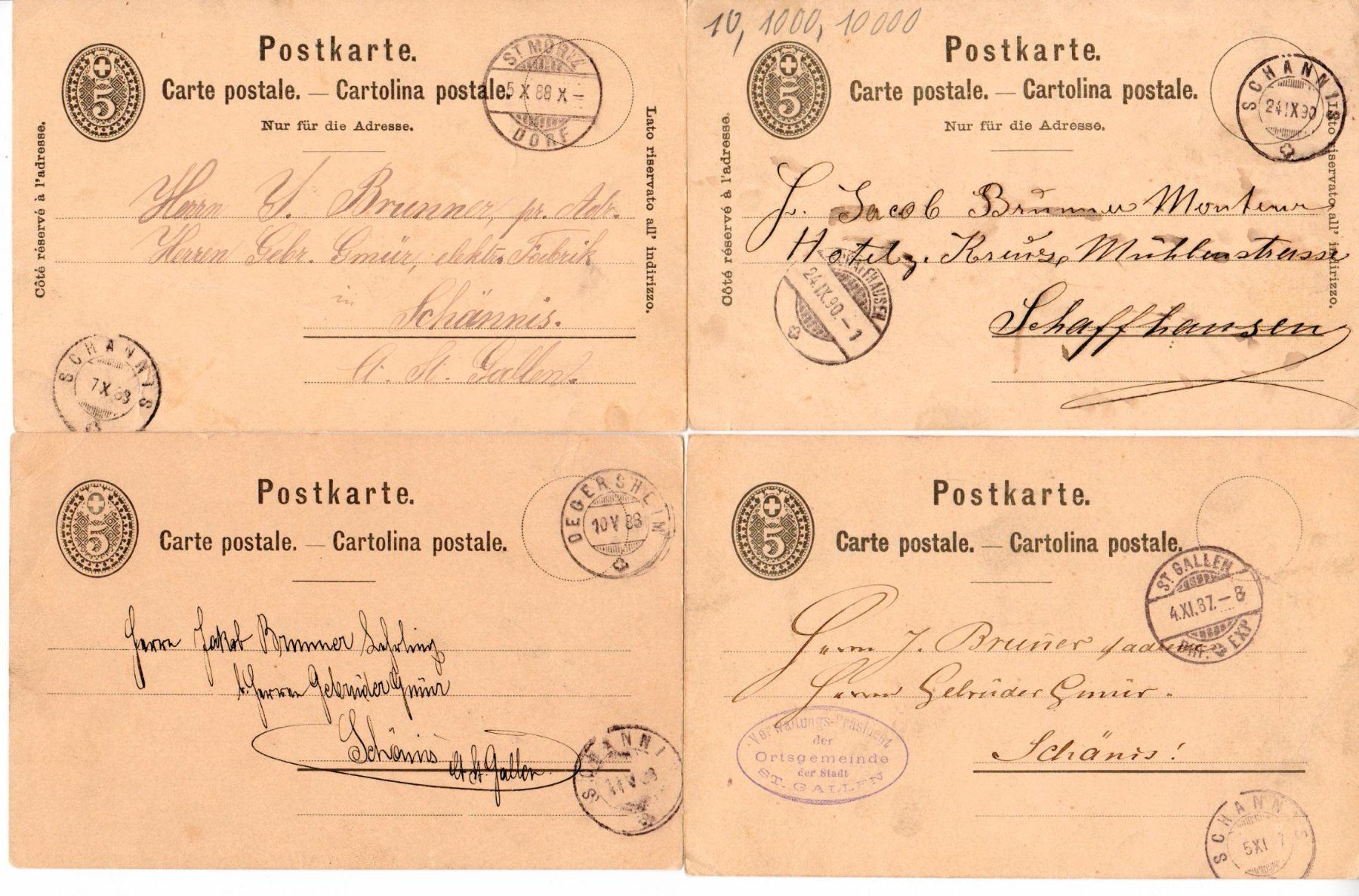 Tous les timbres: 8 Postkarten von oder nach Schänis 1887 - 1891 – D'occasion à Wolhusen par Curver9