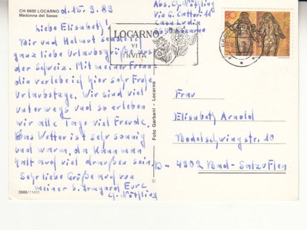 Cartoline postali: Madonna del Sasso 1989 – Usato da Bürglen TG venduto da StampGraf 1