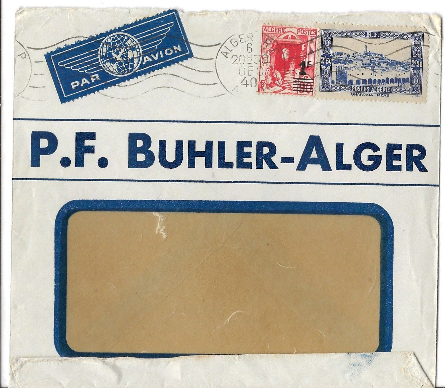 Ansichtskarten: Flugpost, Luftpost, Algerien, 1940 – Gebraucht aus Frauenfeld von Merk52