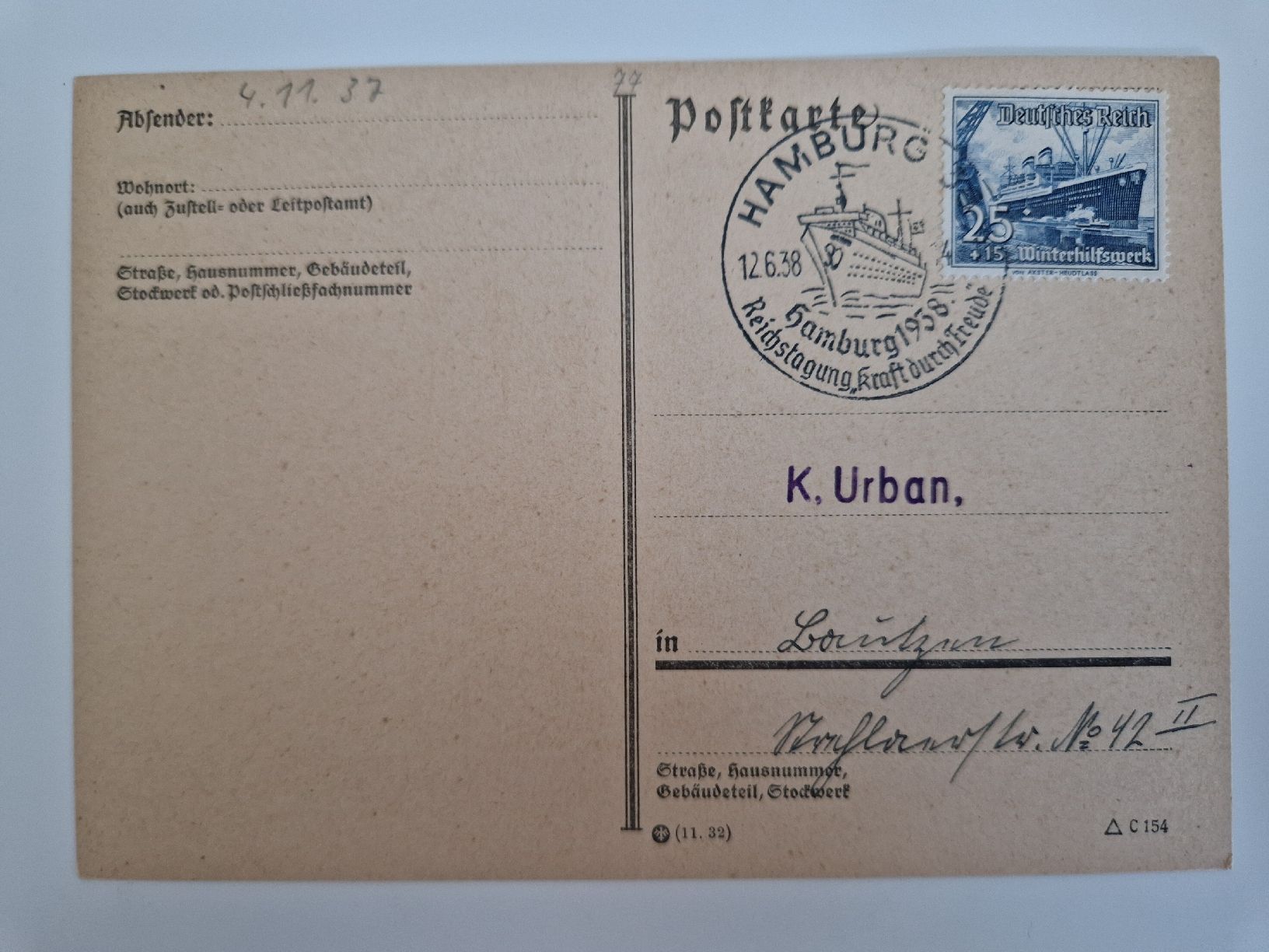 Cartoline postali: Deutsches Reich Postkarte Briefmarke 1938 – Usato da St. Gallen venduto da Enrico_SG