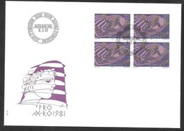 Flugpost FDC F48 Viererblock ET Bern 9.3.1981 Hans Erni