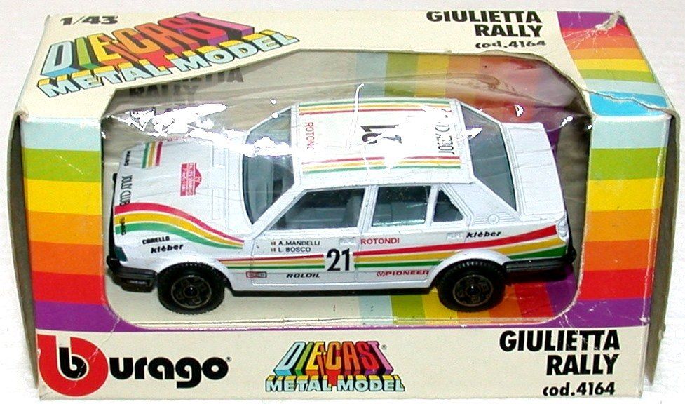 Alfa Romeo Giulietta Rally Burago 1/43 - Miniature Blanche Vintage Années 80 Boîte D'origine