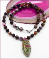 ♛ Designerkette Achat / Rubin-Zoisit ca. 50cm
