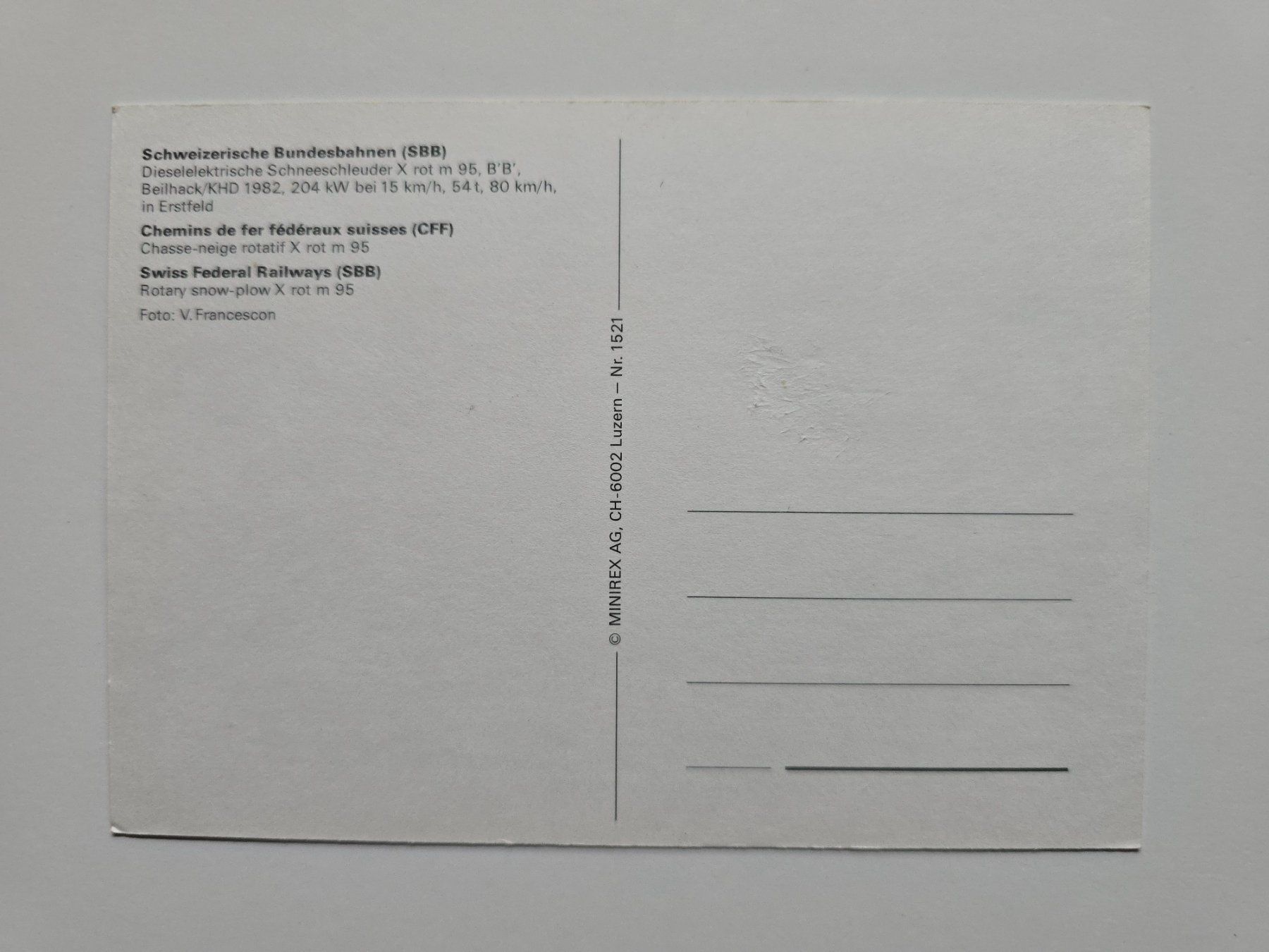 Cartoline postali: AK Bahnen SBB Schneeschleuder – Usato da Dättlikon venduto da Wundertuete_ 1