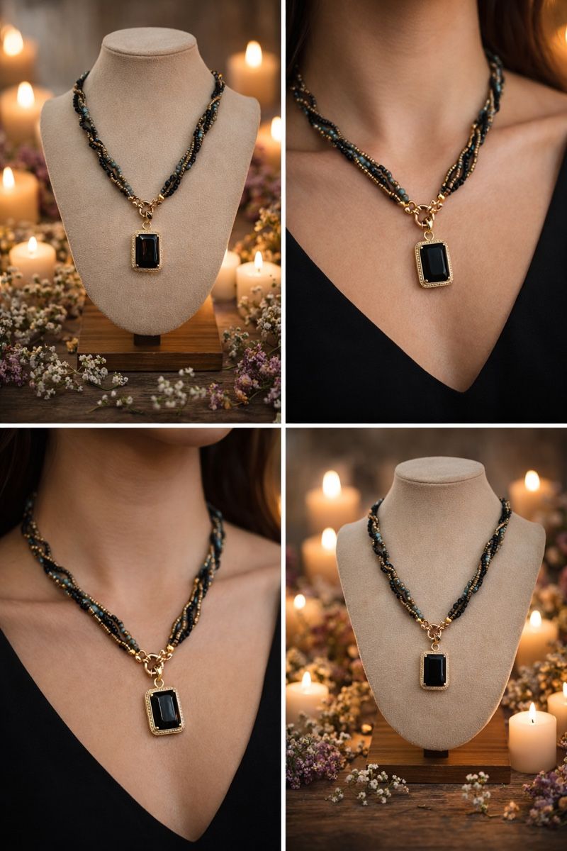 Catenine: Elegant Beaded Necklace with Black Gemstone – Nuovo e nell'imballaggio originale da Oftringen venduto da Eylem79 2