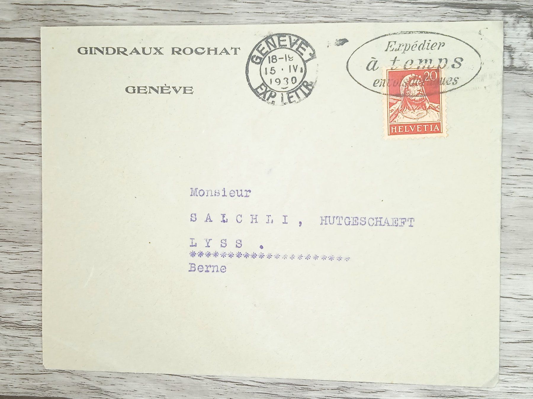 Tutti i francobolli: TR20 Enveloppe + Timbre Suisse 1930 – Usato da Cousset venduto da Patrick_Collections