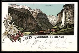 Litho Lauterbrunnen, Ortsansicht, Staubb