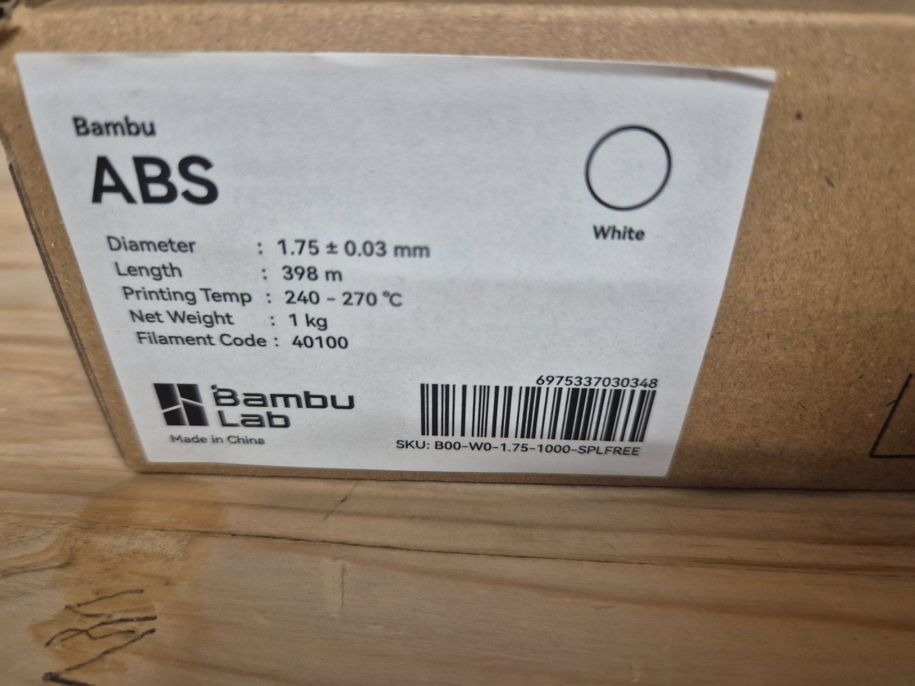 Bambu Lab Filamento: Bambu Lab Filament ABS Nachfüllpackung / Refill White – Nuovo e nell'imballaggio originale da Rickenbach b. Wil venduto da agu_6jgz 1