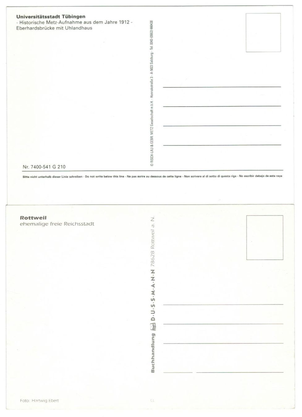 Cartoline postali: 2 AK Tübingen – Usato da Zürich venduto da Tolima194 1