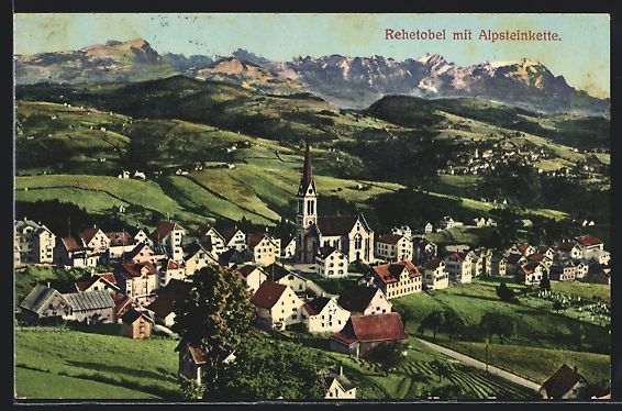 Cartoline postali: Rehetobel mit Alpsteinkette, Ortsansicht – Usato da Berlin venduto da bartko-reher