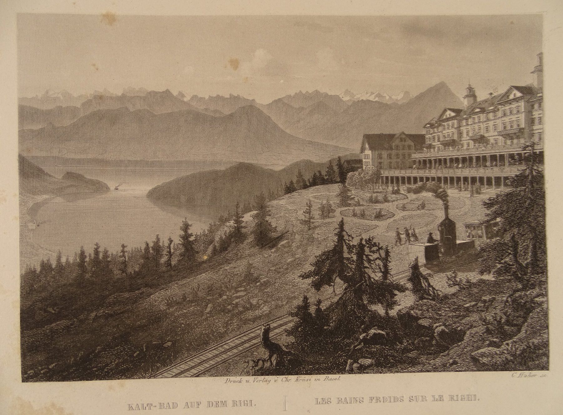Stiche: KALT-BAD RIGI, STAHLSTICH UM 1875 – Gebraucht aus Grüningen von Kartensammler