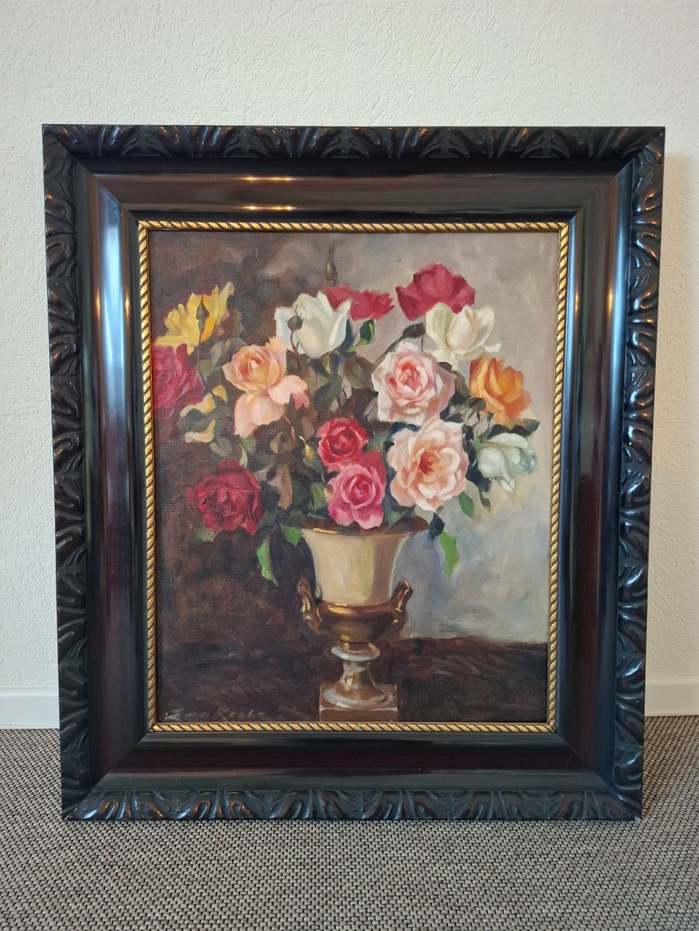 Gemälde: SEHR SCHÖNES ANTIKES ROSENBILD 78x67cm – Gebraucht aus Lyss von KALEO