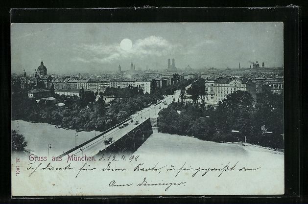Cartoline postali: Mondschein-AK München, Ortsansicht aus  – Usato da Berlin venduto da bartko-reher