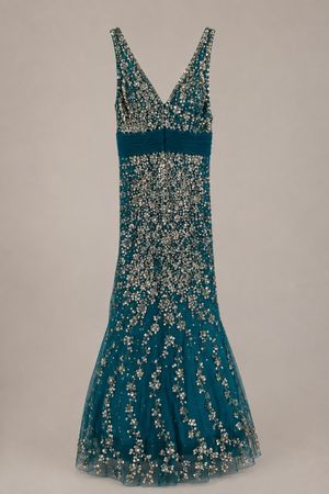 Abendkleid Türkis mit Pailletten & Strass – Elegant –
