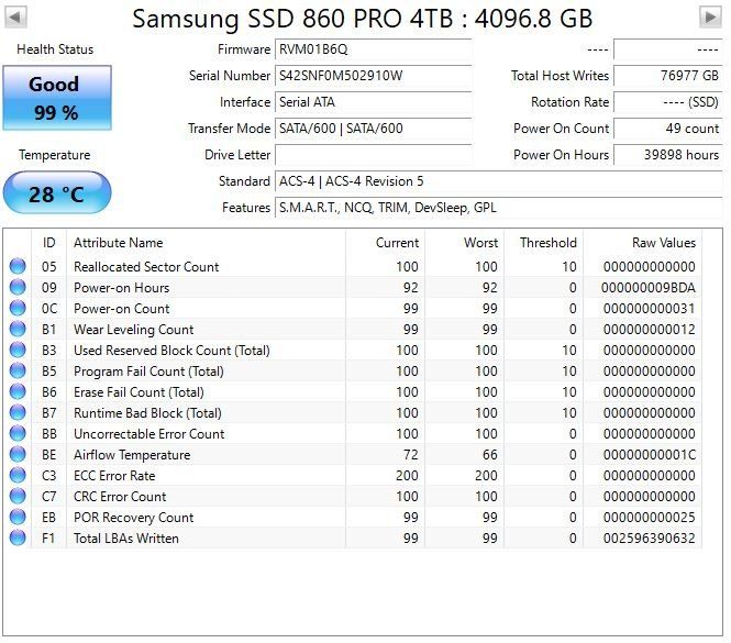 Samsung Harddisks: SSD Samsung 860 PRO 4TB – Gebraucht aus Echandens von bil_d95j 1
