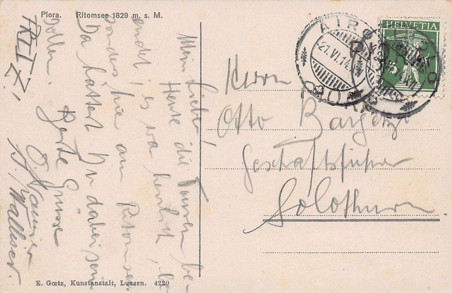 Cartoline postali: Piora, Ritomsee, gelaufen 1914 – Usato da Frauenfeld venduto da POML 1
