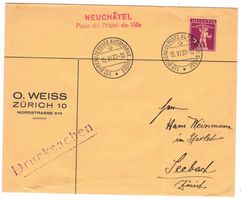 Lettre de Neuchâtel BPA A44 pour Seebach le 15.VI.37