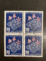 Schweiz 1947 4er-Block PJ 30+10 Rp Alpenveilchen 8.1.48 ZH