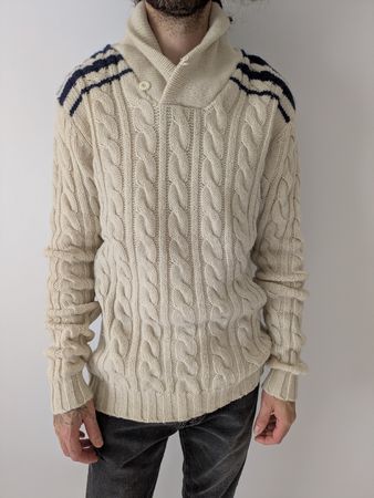 Pullover aus 100 % Shetland-Wolle, Zopfmuster, Gr.L