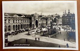 Zürich - Trams & voitures - Hauptbahnhof  AK