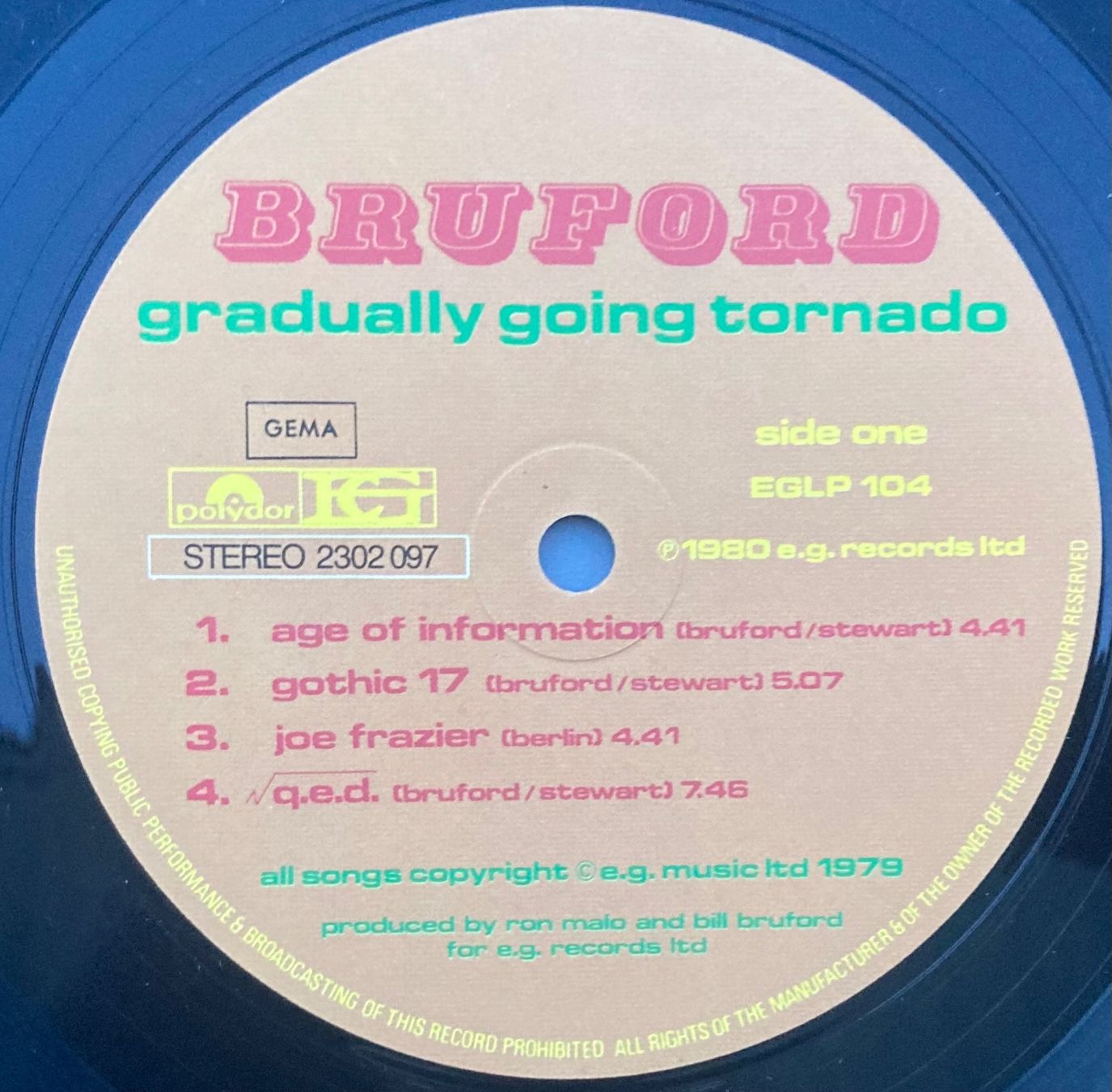 Schallplatten: BRUFORD - GRADUALLY GOING TORNADO – Gebraucht aus Poliez-Pittet von Newtown-Records 2
