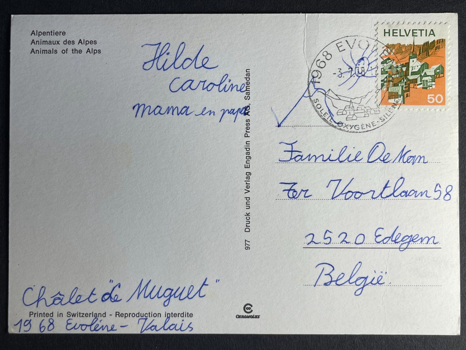 Cartoline postali: Alpentiere - mit Stempel Evolène - 1978 – Usato da Steg VS venduto da _vinci_ 1