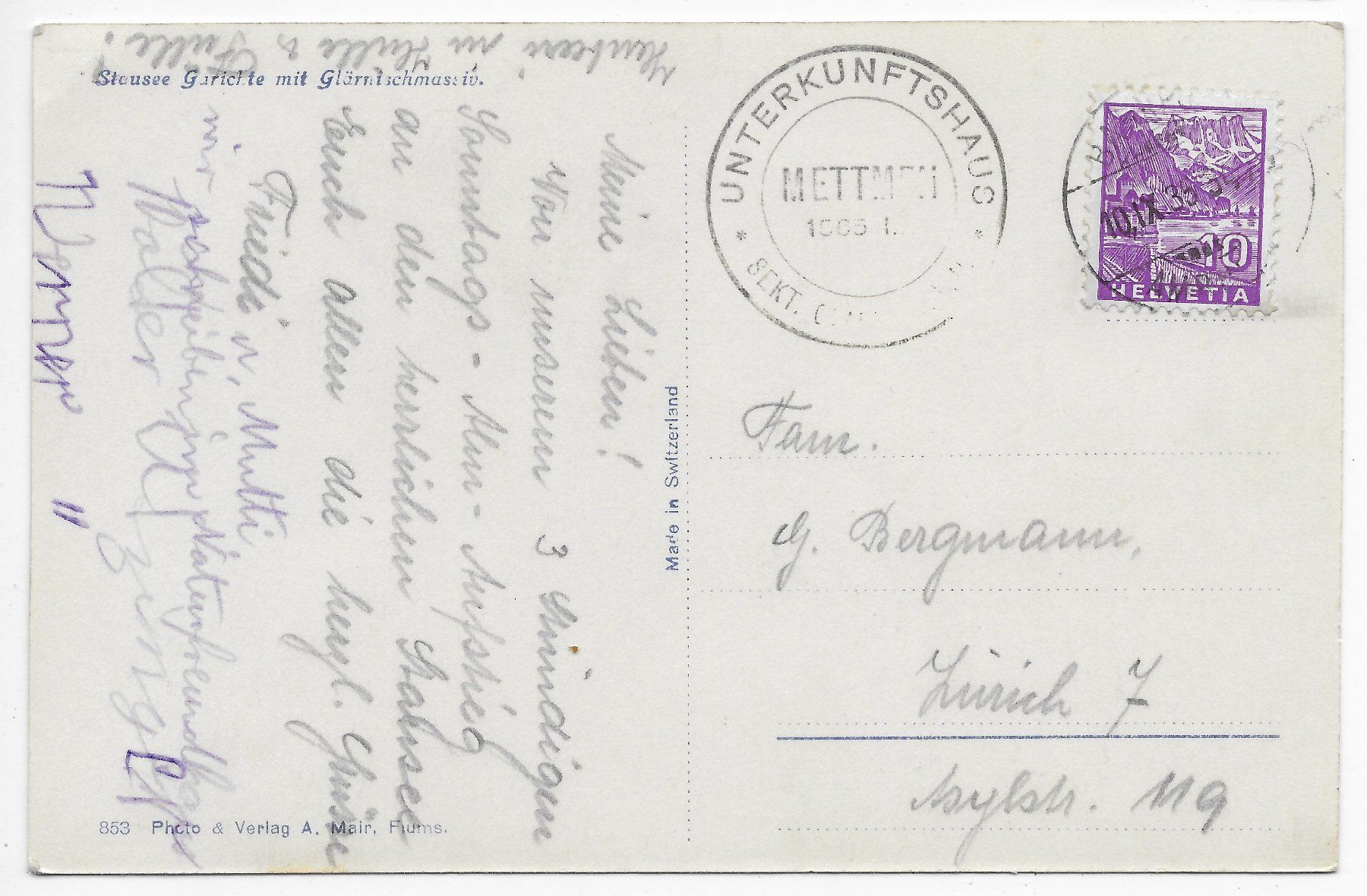 Cartoline postali: Stausee Garichte mit Glärnischmassiv – Usato da Hefenhofen venduto da Richsalz 1