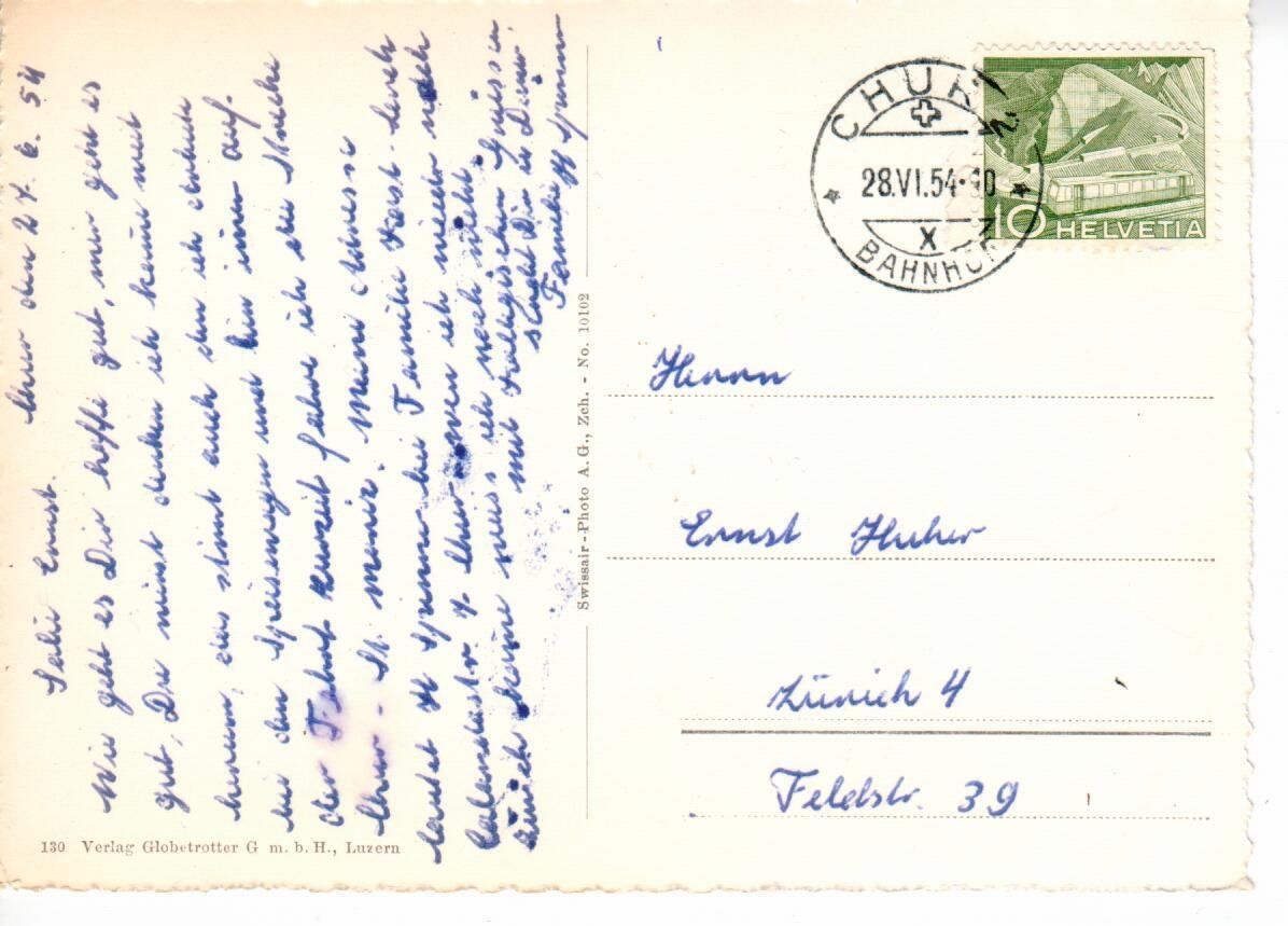 Cartoline postali: Flugaufnahme Chur  1954 – Usato da Wolhusen venduto da Curver9 1