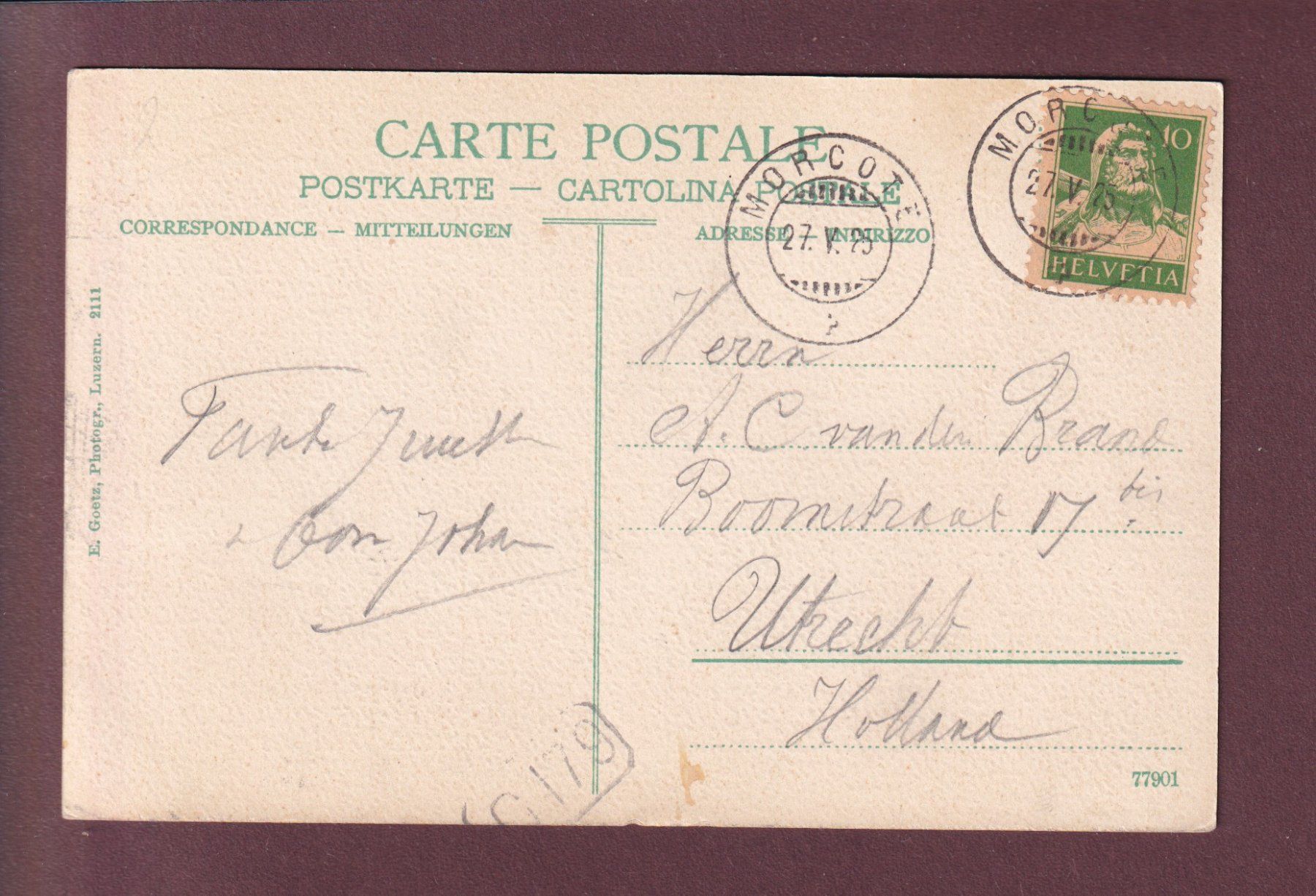 Ansichtskarten: MORCOTE - Chiesa - Cimitero - 1925 – Gebraucht aus Pully von nicecards 1