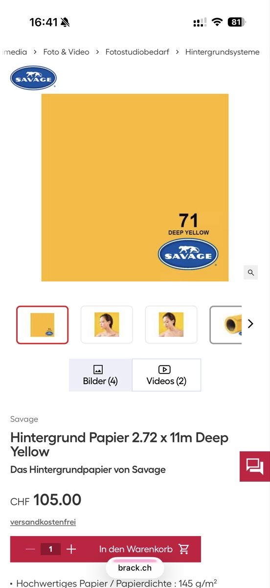 Savage Altri Accessori: Savage Hintergrund Papier - Deep Yellow – Nuovo (secondo la descrizione) da Brugg AG venduto da stefanie_zimmerli 1
