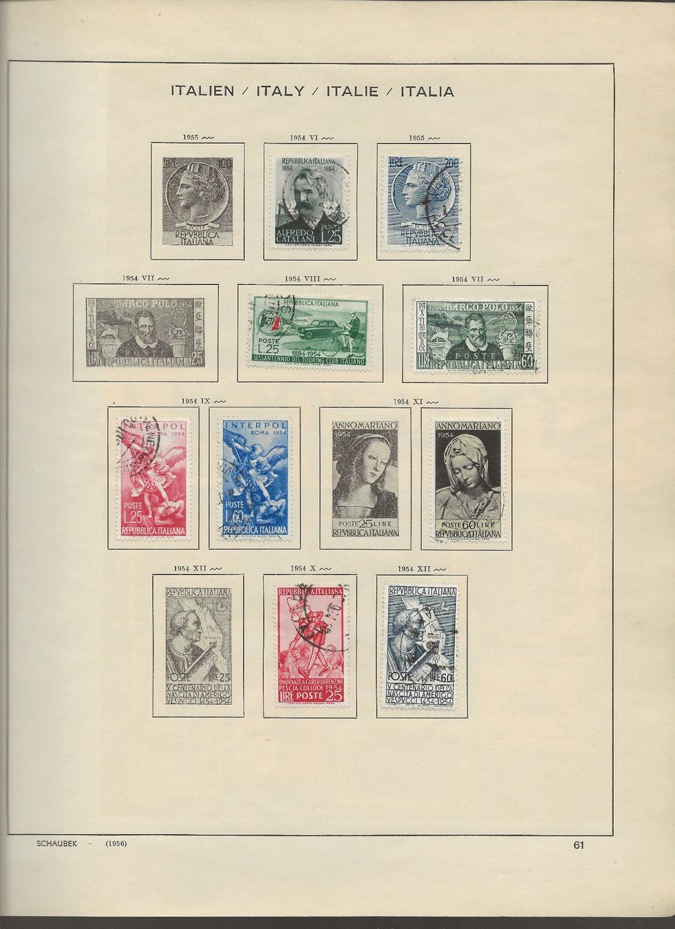 Alle Briefmarken: Marken Italien 1951 bis 1956 – Gebraucht aus Au ZH von xelagreb01 5