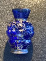 Blaue Vintage Blumenvase mit Silberdekor, Top Zustand!