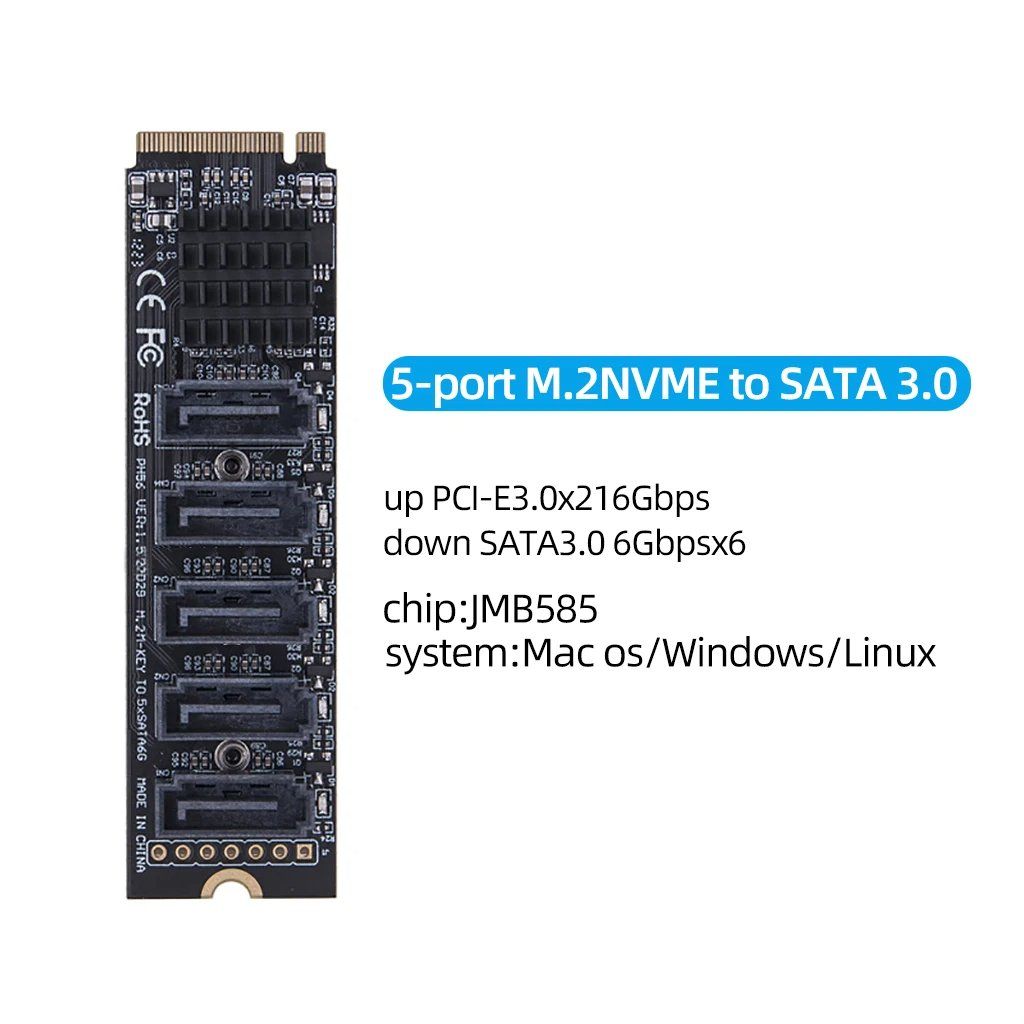 Elektronikbauteile: M.2 zu SATA 3.0 Riser Karte M2 M-KEY PCI-E Erweiterung – Neu und originalverpackt aus Unterägeri von RmOnline 3