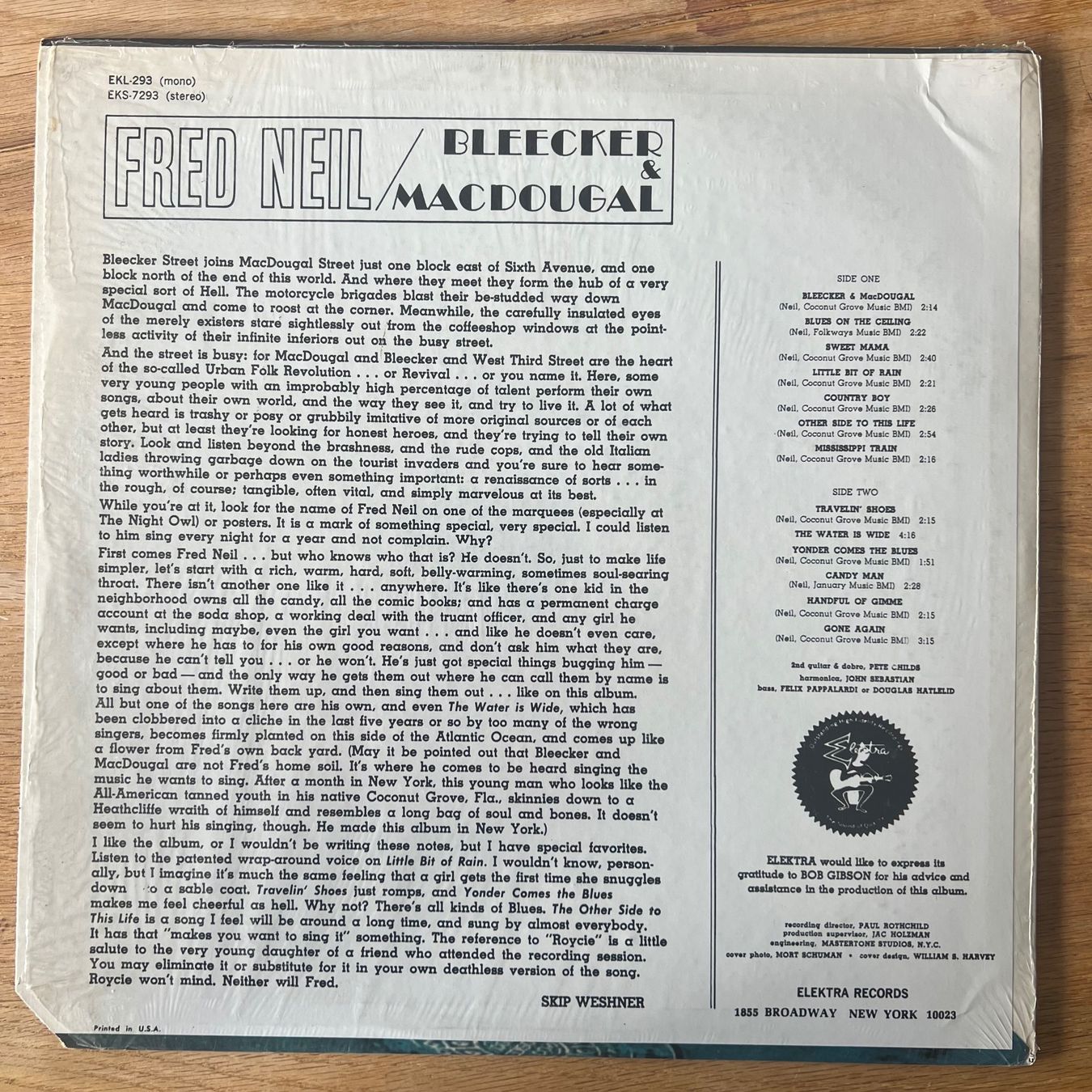 Schallplatten: Fred Neil - Bleecker & MacDougal / US-Press. 1969 – Gebraucht aus Gais von soundcave57 2