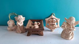 5 Holz handgeschnitzte, Figuren, Engel,  Jesuskind
