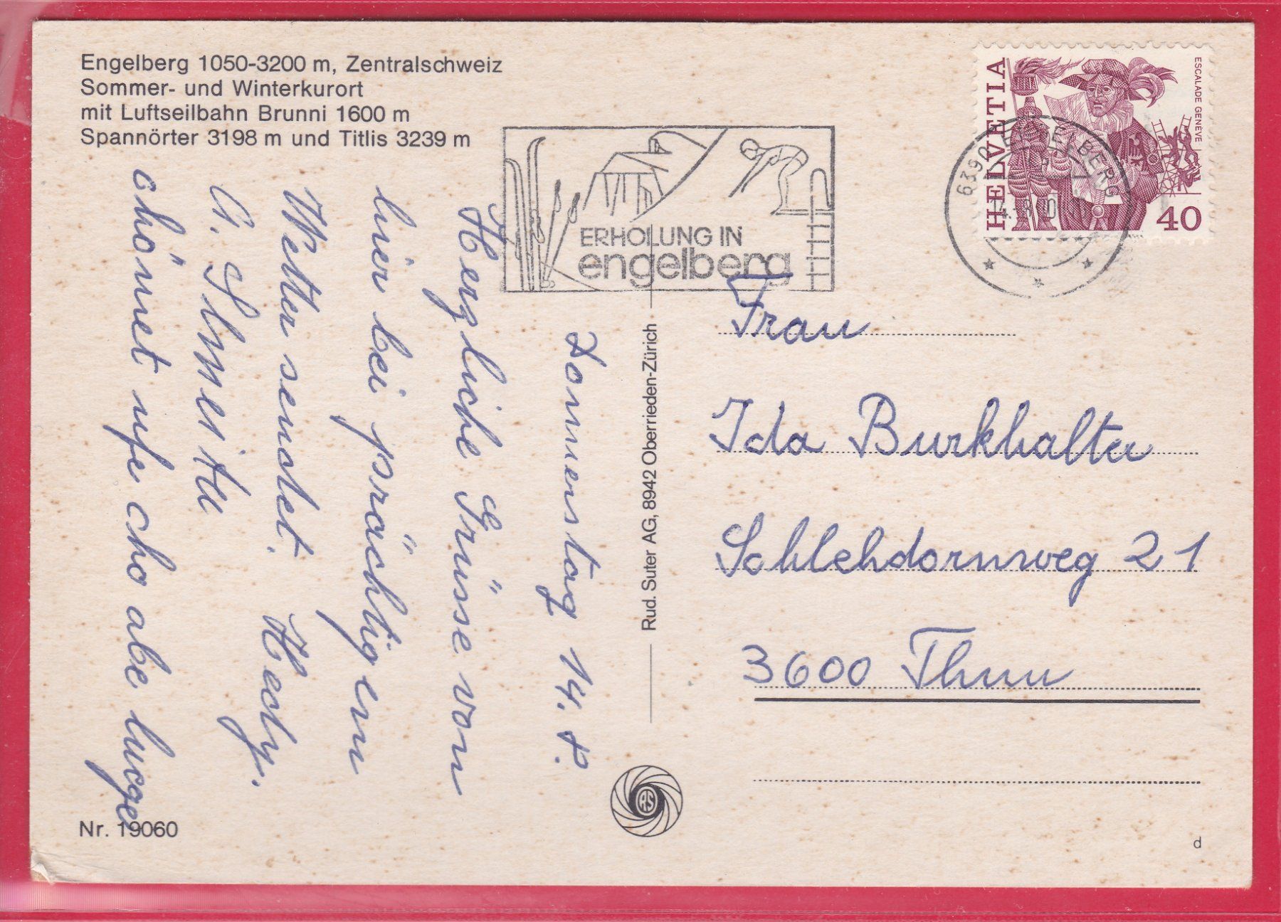 Cartoline postali: ENGELBERG MIT LUFTSEILBAHN BRUNNI, 17.8.1980 – Usato da Oberrieden venduto da Gebirgsstelze 1