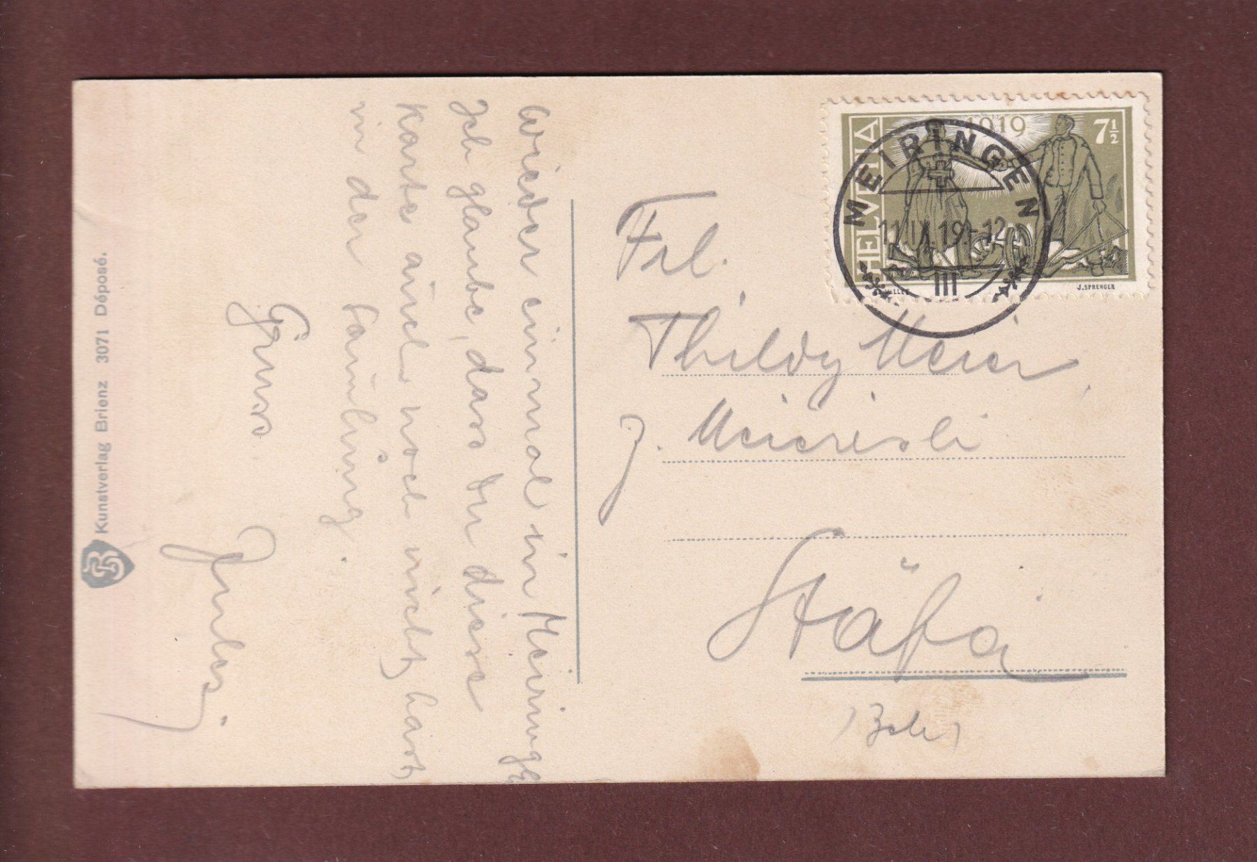 Cartoline postali: AARESCHLUCHT - 1919 – Usato da Pully venduto da nicecards 1